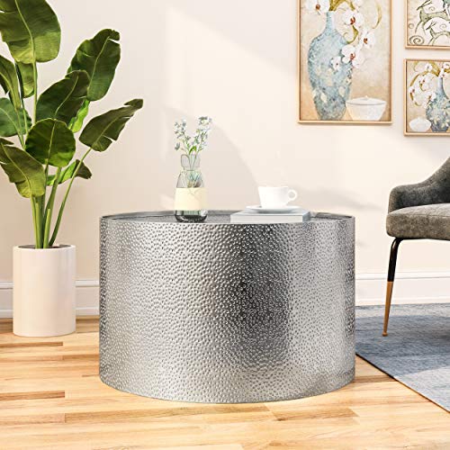 Christopher Knight Home Rache Modern Round Coffee Table with Hammered Iron, Silver