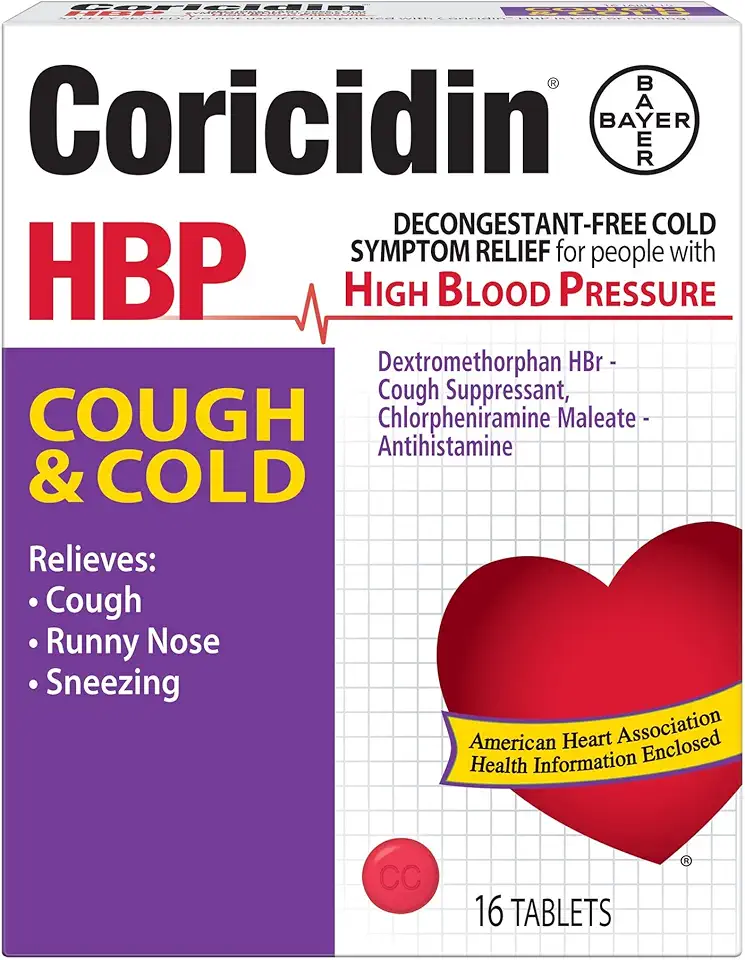 Coricidin HBP Antihistamine Cough & Cold Suppressant Tablets, 16 Tablets (Pack of 5) - Kansas Nuitrition - HNZSDS