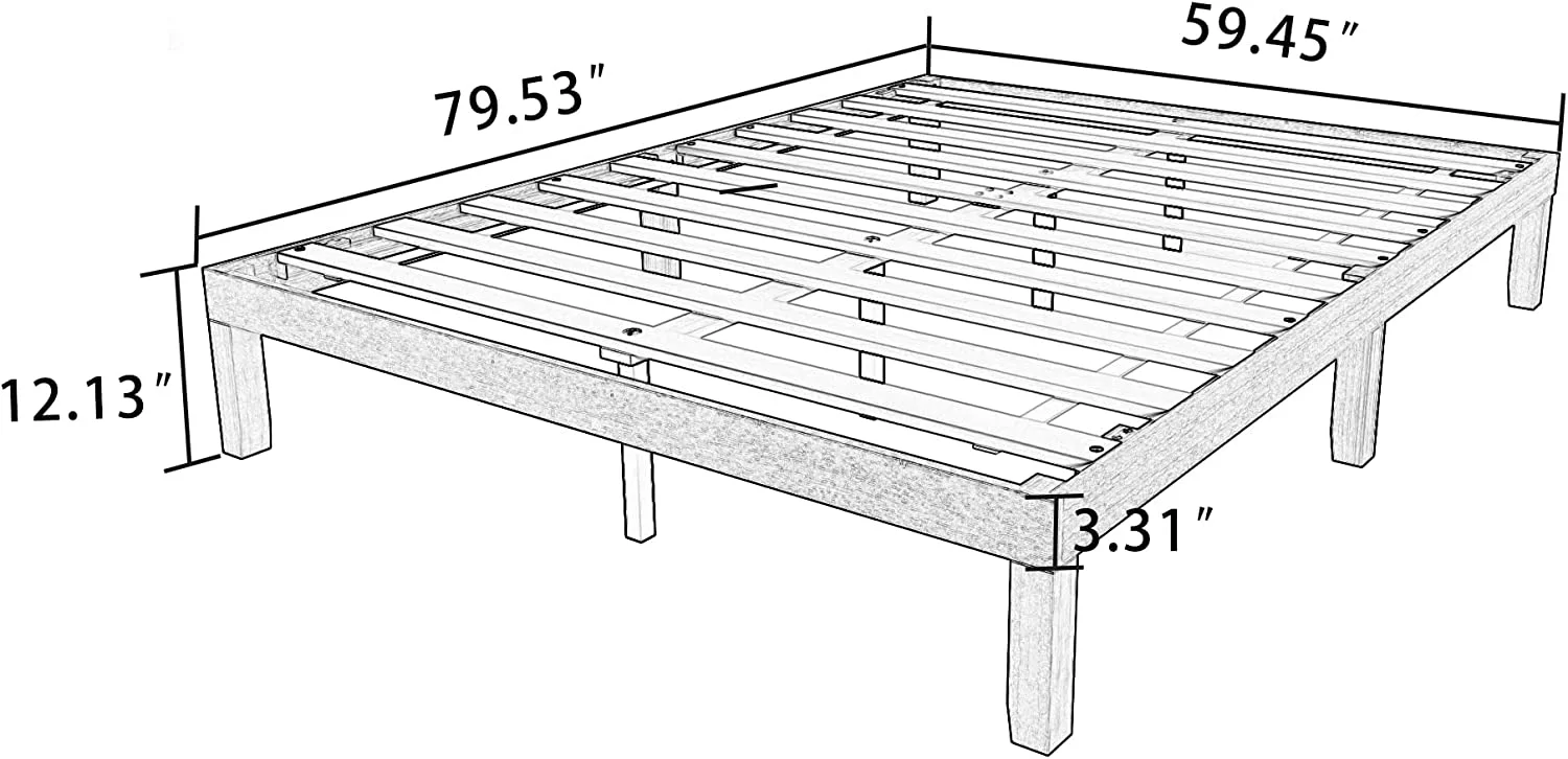 AngLink Queen Size Wood Platform Bedframe - No Headboard Bed Frame with 10 Legs Support, No Box Spring Needed, Strong Wood Slat Support