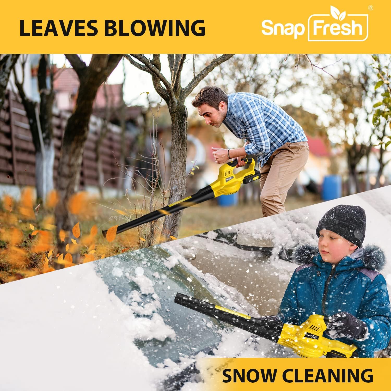 SnapFresh Leaf Blower - 20V Leaf Blower with Battery & Charger, Leaf Blower Cordless for Lawn Care
