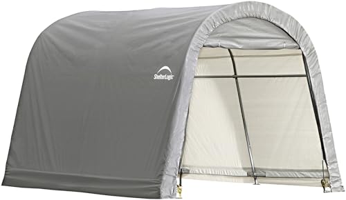 ShelterLogic 10' x 10' Shed-in-a-Box All Season Steel Metal Round Roof Outdoor Storage Shed with Waterproof Cover and Heavy Duty Reusable Auger
