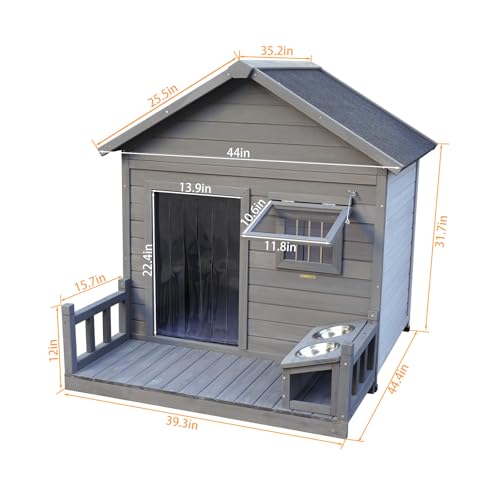 Outdoor Wooden Dog House,Waterproof Kennel with Deck and Sloped Roof,High Stability Pet Dog Cage for Small/Medium Puppy