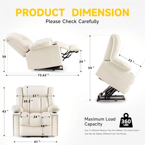 Large Power Lift Chairs Recliners for Elderly with Heated and Massage, Overstuffed Adjustable Lift Chairs, 3 Positions, Breathable Leather