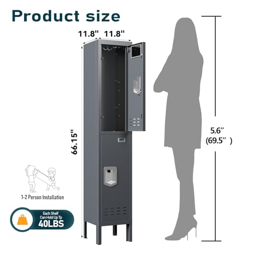 Metal Locker with 5 Doors,Lockers for Employees,66'' Steel Storage Locker for School,Gym, Office, Office,Garage