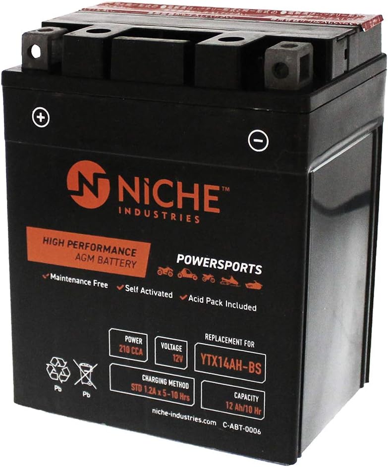 NICHE Battery for YTX14AH-BS AGM Sealed Maintenance Free 210CCA 12V Self Activated ATV UTV Motorcycle for Honda Yamaha