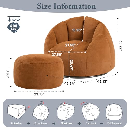Giant Bean Bag Chair for Adults - Comfy Plush Round Shell Soft Accent Chair, Oversized Cozy Lounge Floor Sofa Reading Chair