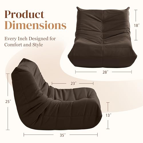 Bean Bag Chair for Adults - Suede & Microfiber Fireside Floor Chair, Comfortable Corner Lounge Sofa for Living Room, Bedroom, Office (3-Seater, Beige)