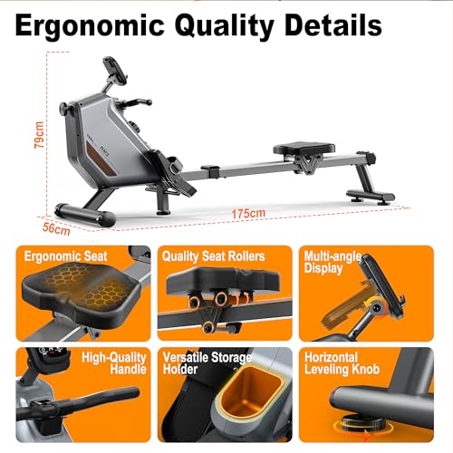 Rowing Machines for Home: 16 Levels Quiet Magnetic Rowing Machine - Bluetooth Rower App Compatible, 360lb Weight Capacity 2025NEW