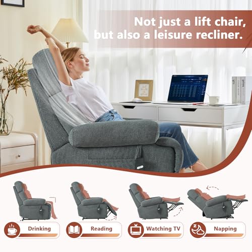 Small Power Lift Recliner for Elderly, Lift Chair Recliners, Electric Recliner Chairs for Seniors, Remote Control, Adjustable, Side Pocket (Navy Blue)