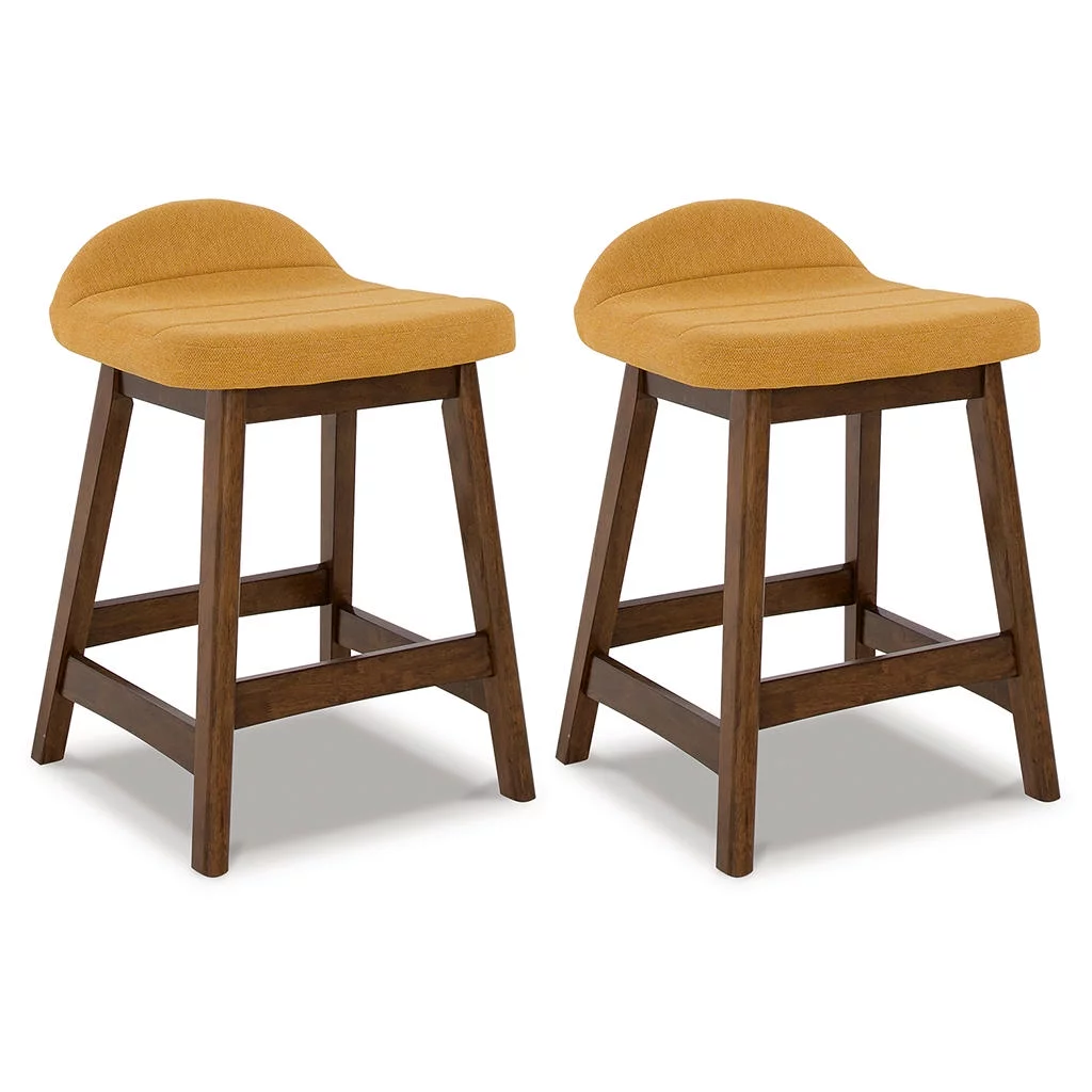 Signature Design by Ashley Lyncott Contemporary 28.5" Counter Height Upholstered Bar Stool with Foam Cushion, Set of 2, Mustard & Brown