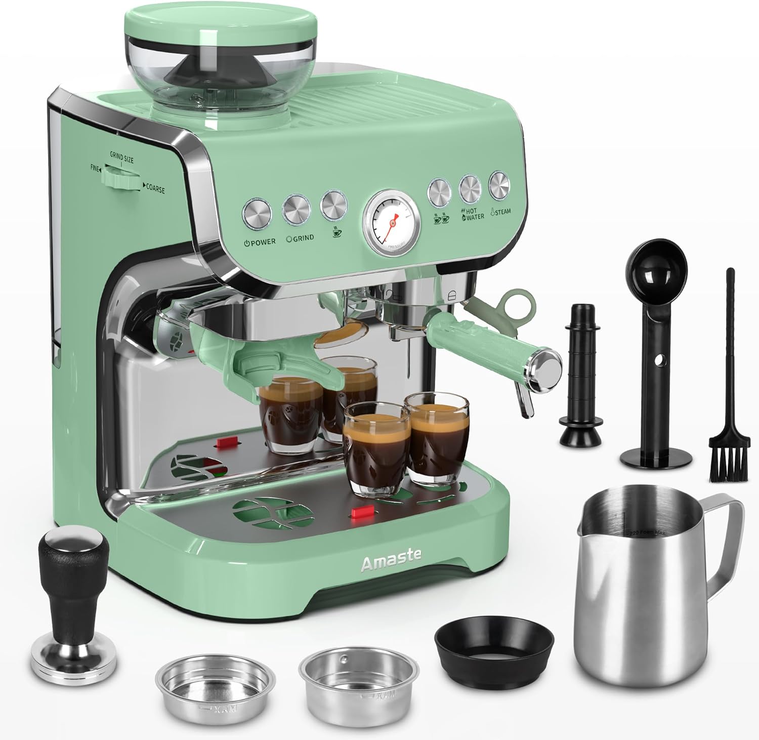 Amaste Espresso Machine with Grinder, 15 Bar Espresso Machine with Steam Wand for Latte and Cappuccino, 68Oz Water Tank, Pre-Infuse Brewing