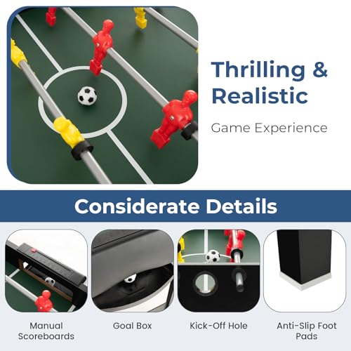 GYMAX 4 in 1 Multi Game Table, 49" Combo Game Table with Foosball Table, Pool Billiards, Air Hockey & Table Tennis for Kids Adults Family Game Room