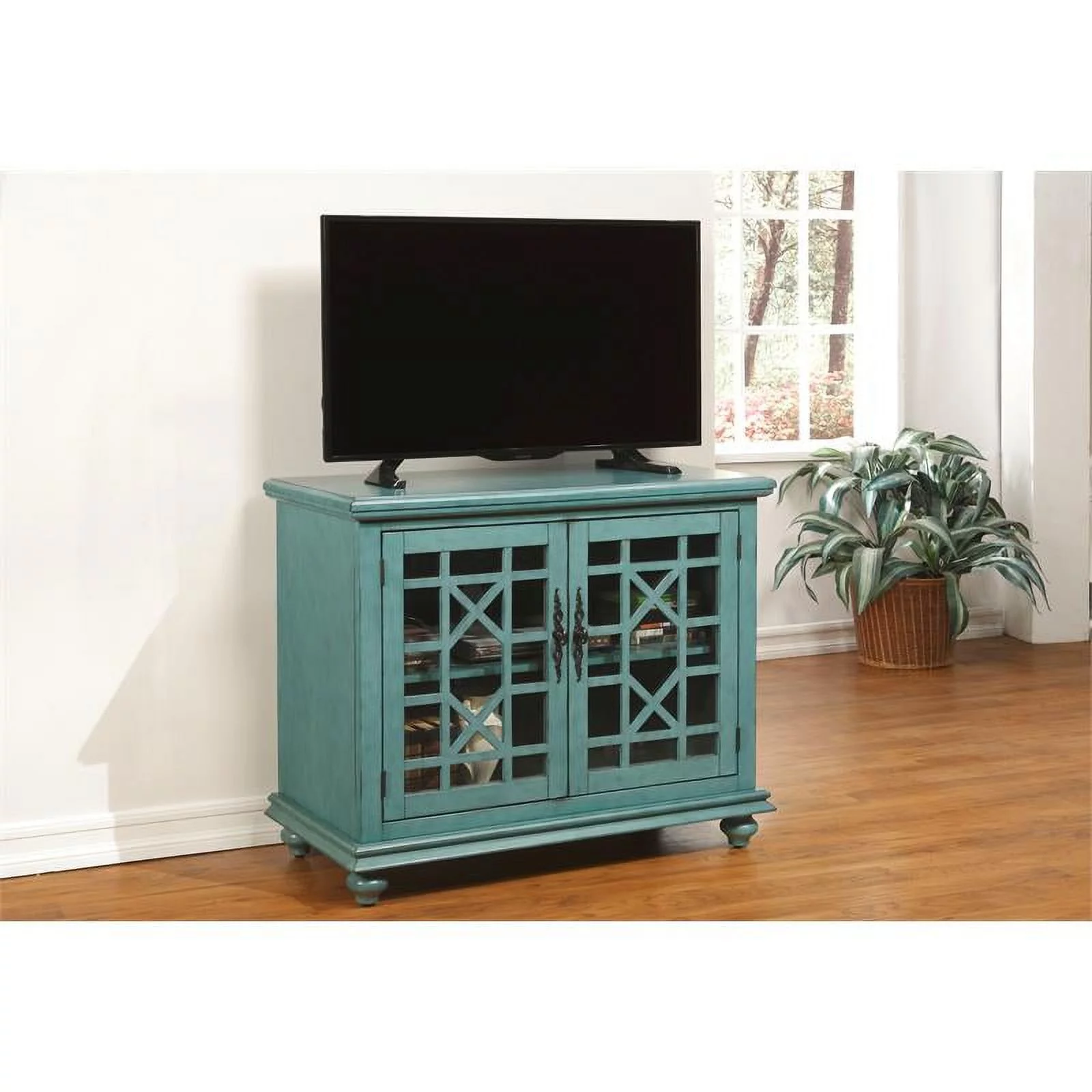 Bowery Hill Traditional Wood TV Stand for TVs up to 38" in Antique Teal Green