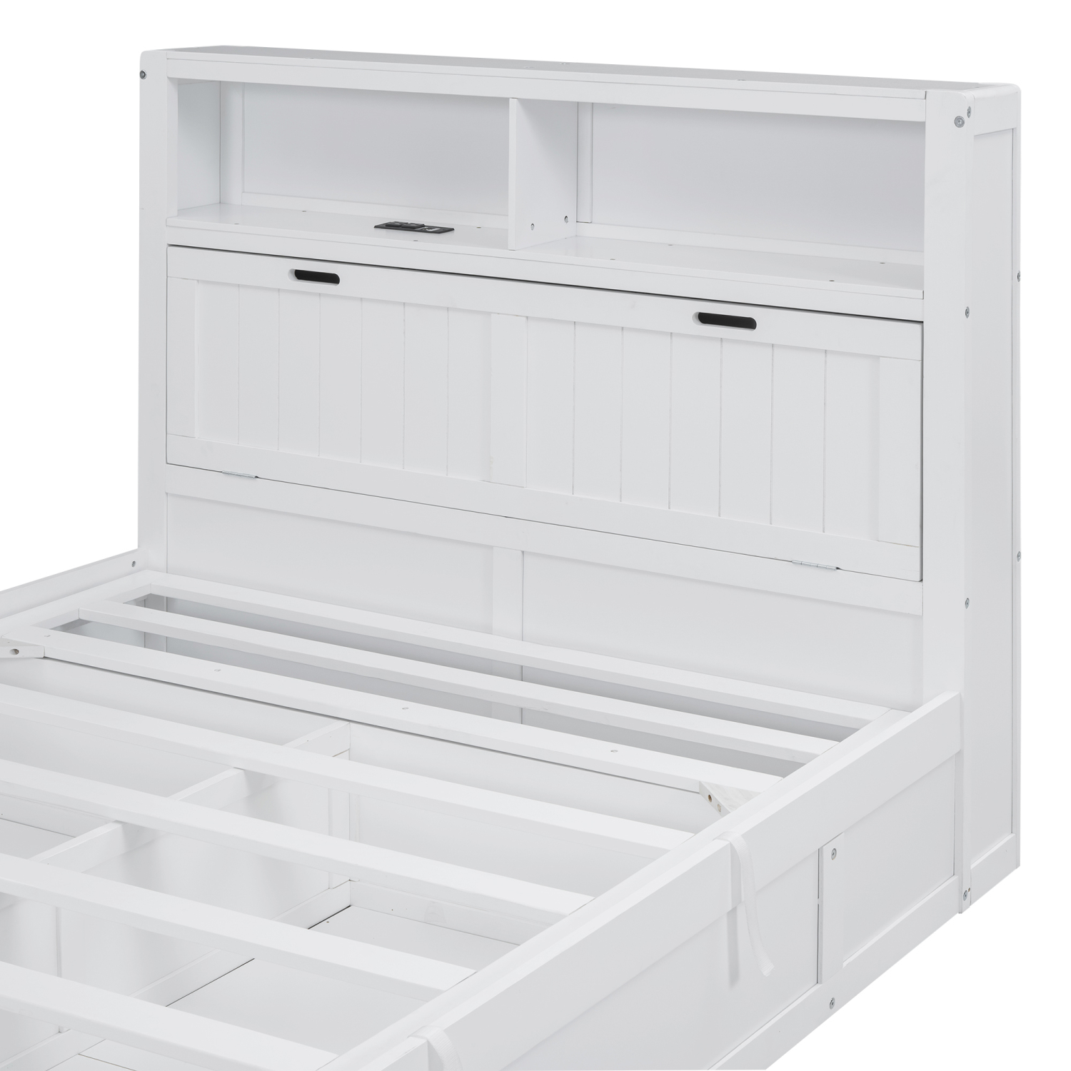 Churanty Full Size Platform Bed with Storage Shelves Headboard, Hydraulic Cabinets and 2 Drawers Underneath