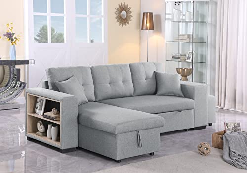Devion Furniture Regis 4-in-1 Convertible L Shaped Couch with Pull Out Bed and Storage, Sectional Sleeper Sofa with Reversible Chaise for Living Room