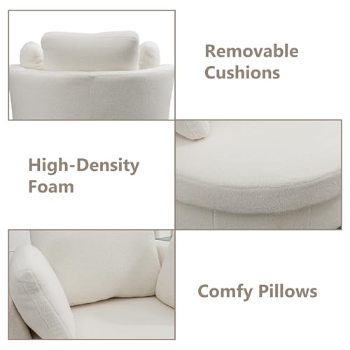 Chifee & Vingol 42.2" Oversized Swivel Accent Chair Round Barrel Chair,Chenille,Beige