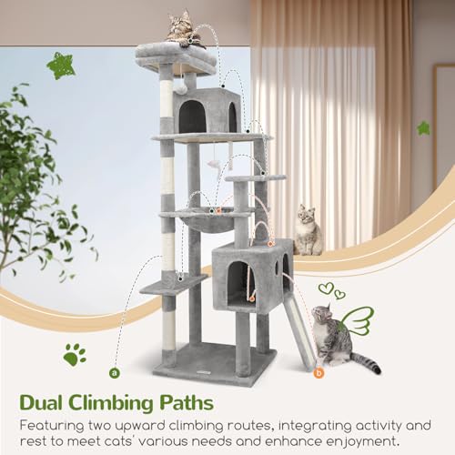 Globlazer Heavy Duty Cat Tree, 70 inch Sturdy Cat Tree for Indoor Cats Extra Large Cat Tower with Scratching Post, Hammock