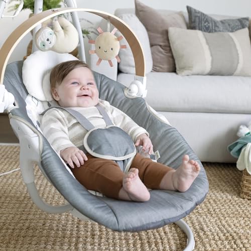 Ingenuity SimpleComfort Lightweight Compact 6-Speed Multi-Direction Baby Swing, Vibrations & Nature Sounds, 0-9 Months 6-20 lbs (Pink Cassidy)