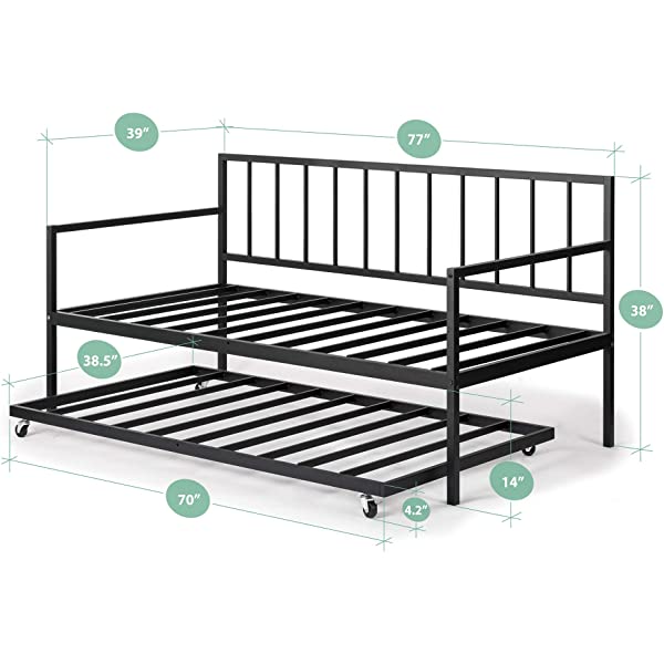 Zinus Eden Twin Daybed and Trundle Set / Premium Steel Slat Support / Daybed and Roll Out Trundle Accommodate Twin Size Mattresses Sold Separately