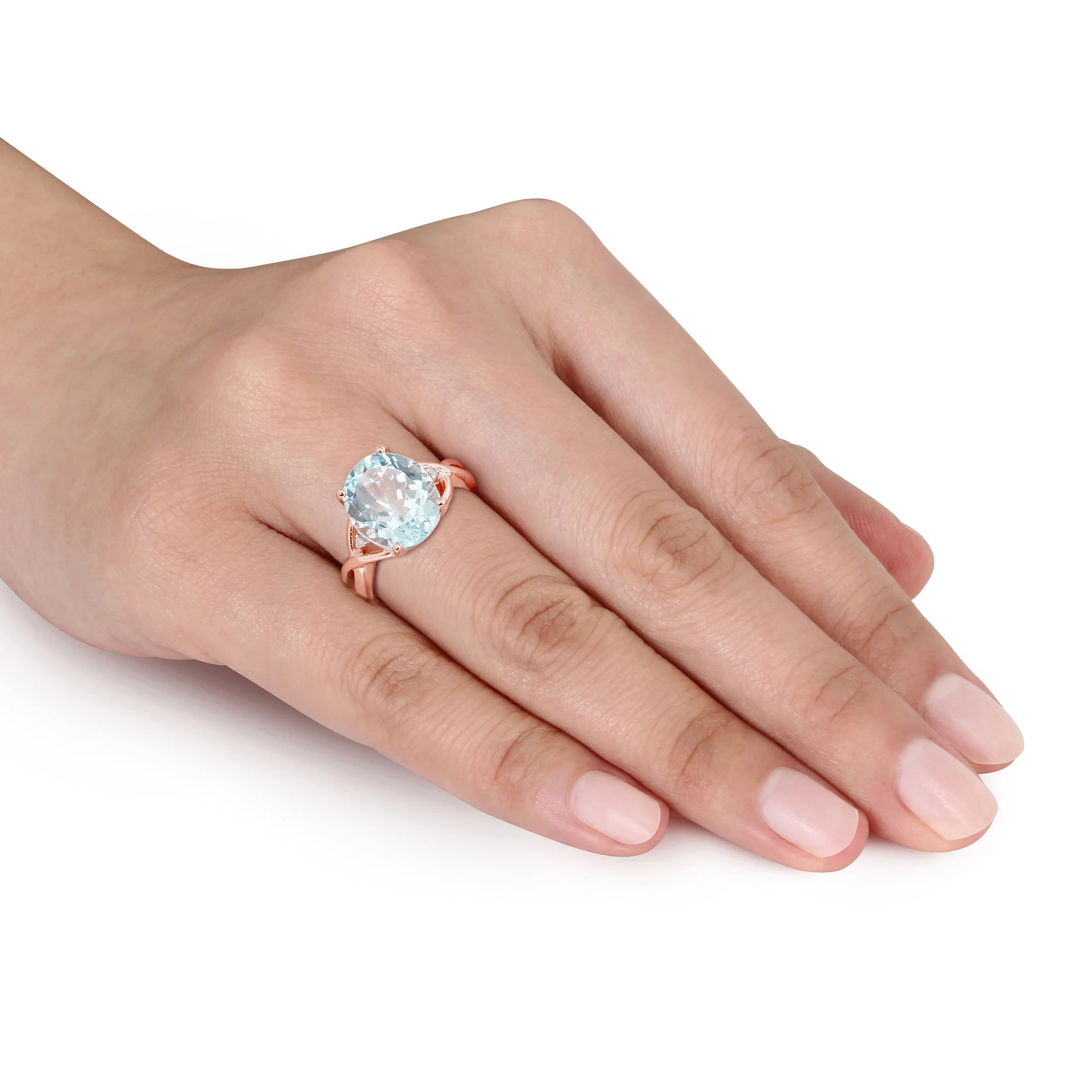 Miabella Women's 5-1/2 Carat T.G.W. Oval-Cut Sky Blue Topaz and Diamond Accent Rose Gold Flash Plated Sterling Silver Twisted Ring