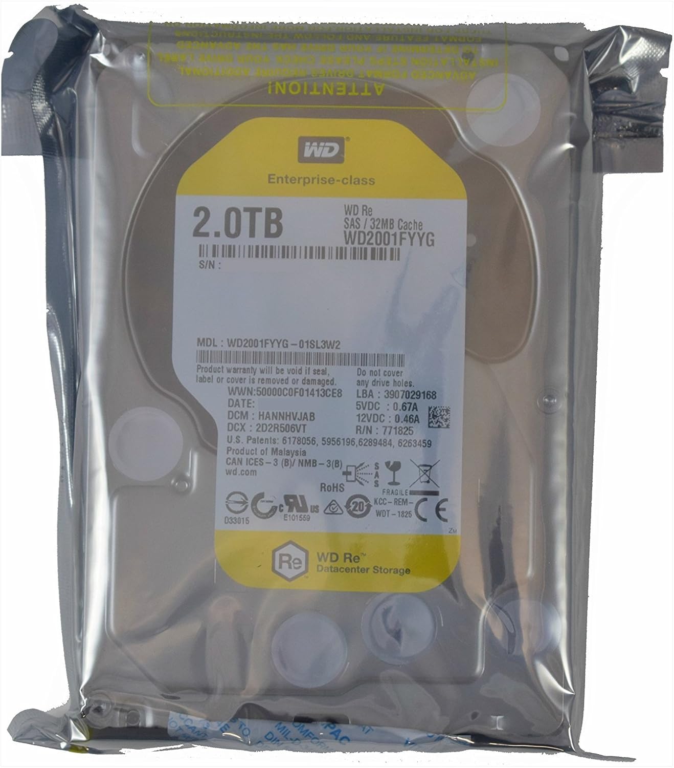 Western Digital Re WD3001FYYG 3TB 7200 RPM SAS 6Gb/s 32MB Cache 3.5 Inch Datacenter Capacity Enterprise Hard Drive