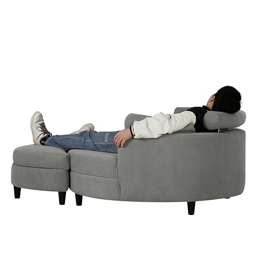 51.2" W Oversized Accent Barrel Chair Comfy Corduroy Upholstery Round Leisure Armchair w/Adjustable Headrest,4 Pillows