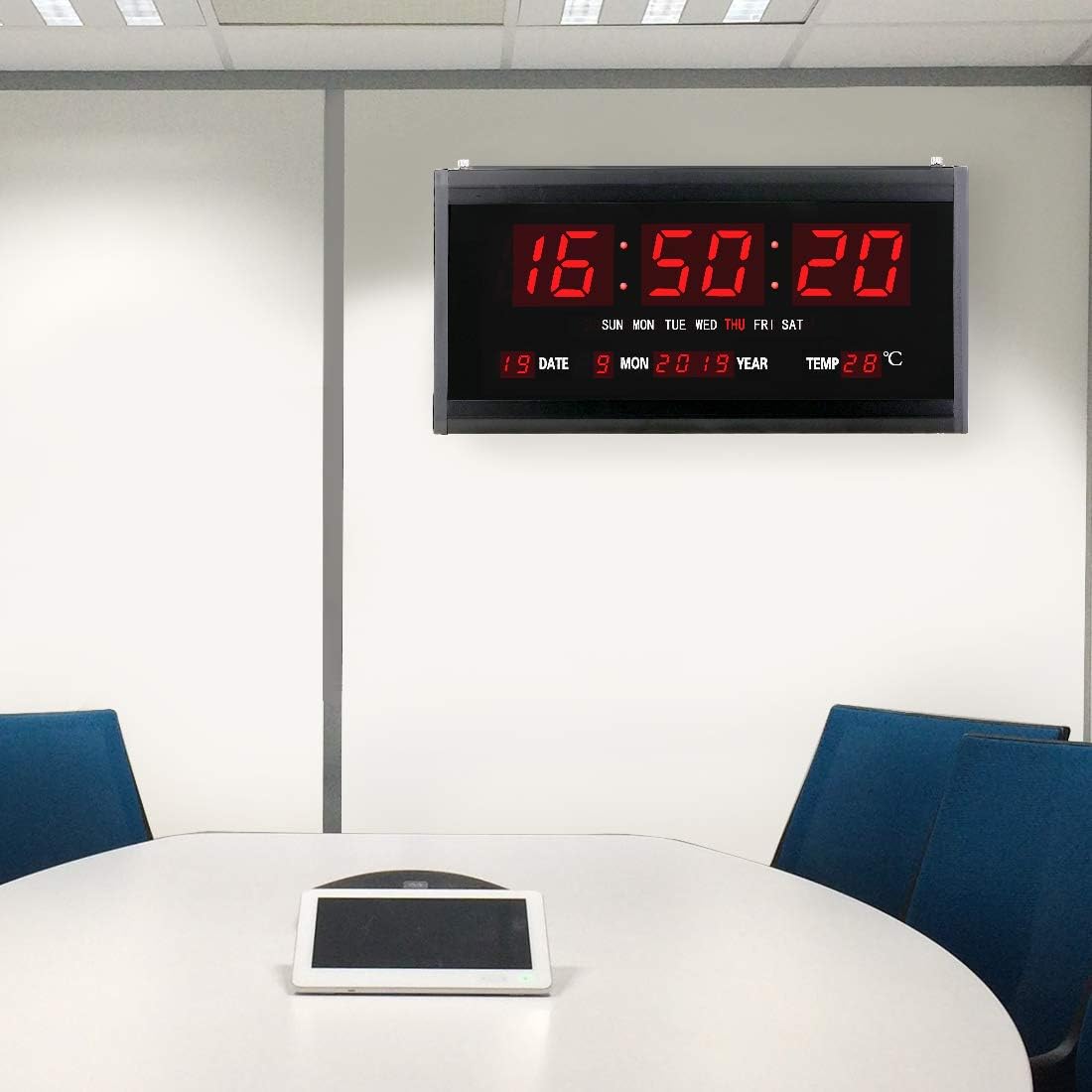 18.9 Inch Oversized LED Digital Wall Clock Large Display with Indoor Temperature Date and Day of Week