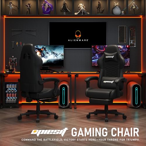 Gaming Chair, Computer Office Chair with Footrest, Linkage Armrests and Lumbar Support, High Back Ergonomic Gamer Chairs for Adults, Blue Fabric