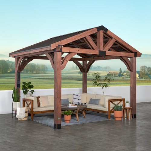Backyard Discovery Norwood 16 ft. x 12 ft. Cedar Wood Gazebo,Thermal Insulated Steel Roof, Durable, Supports Snow Loads and Wind Speed, Rot Resistant