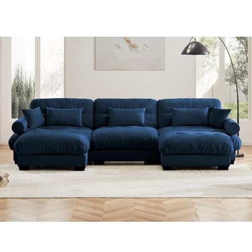 130" Modular Sectional Sofa,Velvet Upholstered Couches for Living Room,3 Seater Green Sofa Couch with Movable Ottoman
