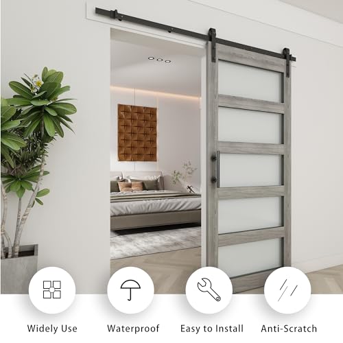 BARNSMITH 42in x 84in Glass Barn Door with 7FT Sliding Door Hardware Kit Included & Handle