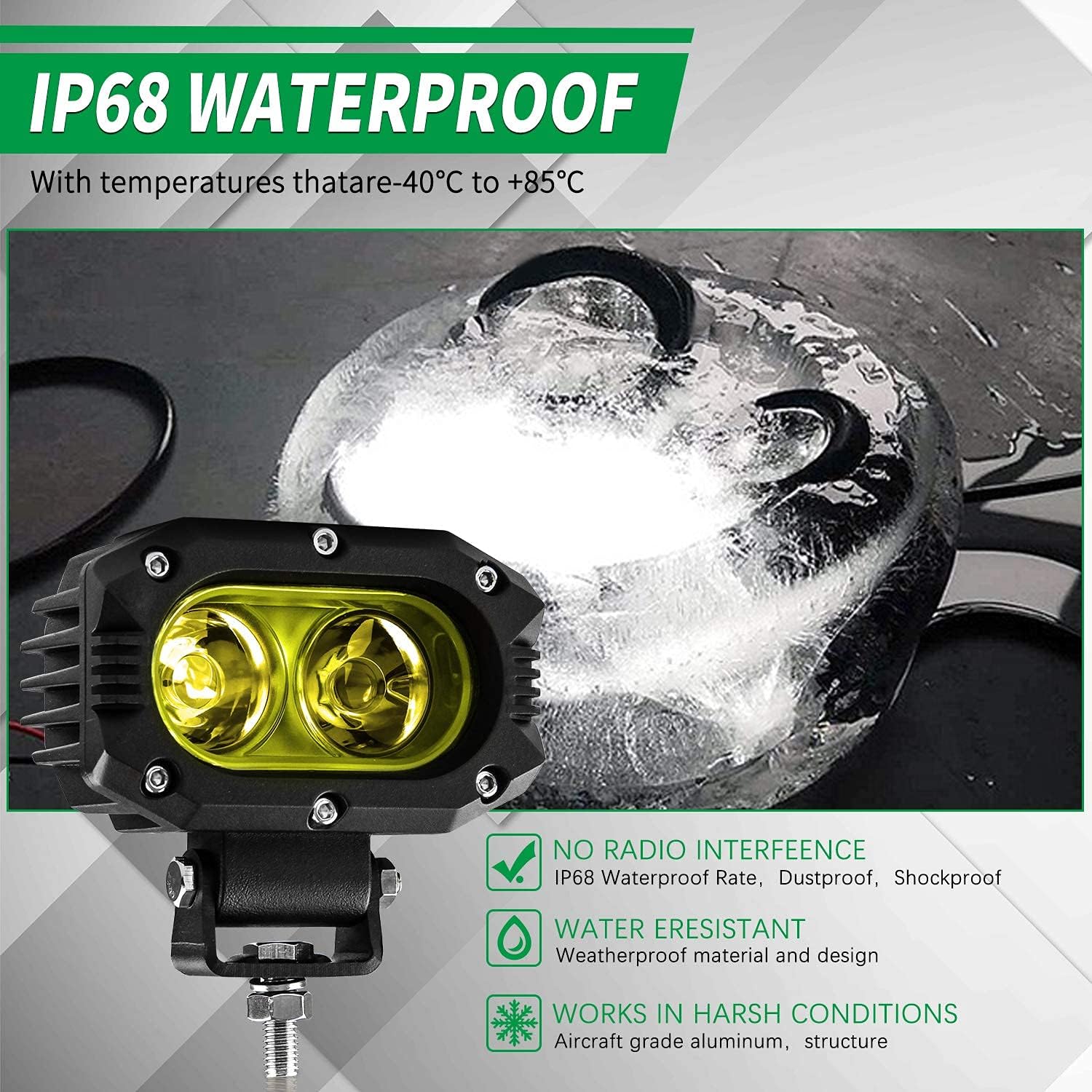 CO LIGHT LED Flood Beam Yellow Fog Lights 2PCS Driving Lights Work Light Pods Fit for Motorcycle ATV UTV SUV Car Tractor Forklift Truck Boat
