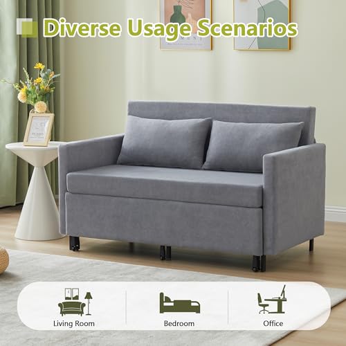 3-in-1 Sleeper Sofa Bed, 51'' Convertible Folding Couch with Pullout Bed, Chenille Futon Sleeper Sofa with Side Table and 2 Pillows
