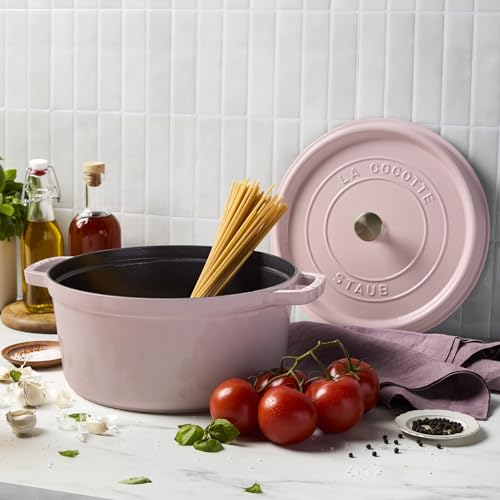 STAUB Cast Iron Dutch Oven 5.5-qt Round Cocotte, Made in France, Serves 5-6, Black Matte