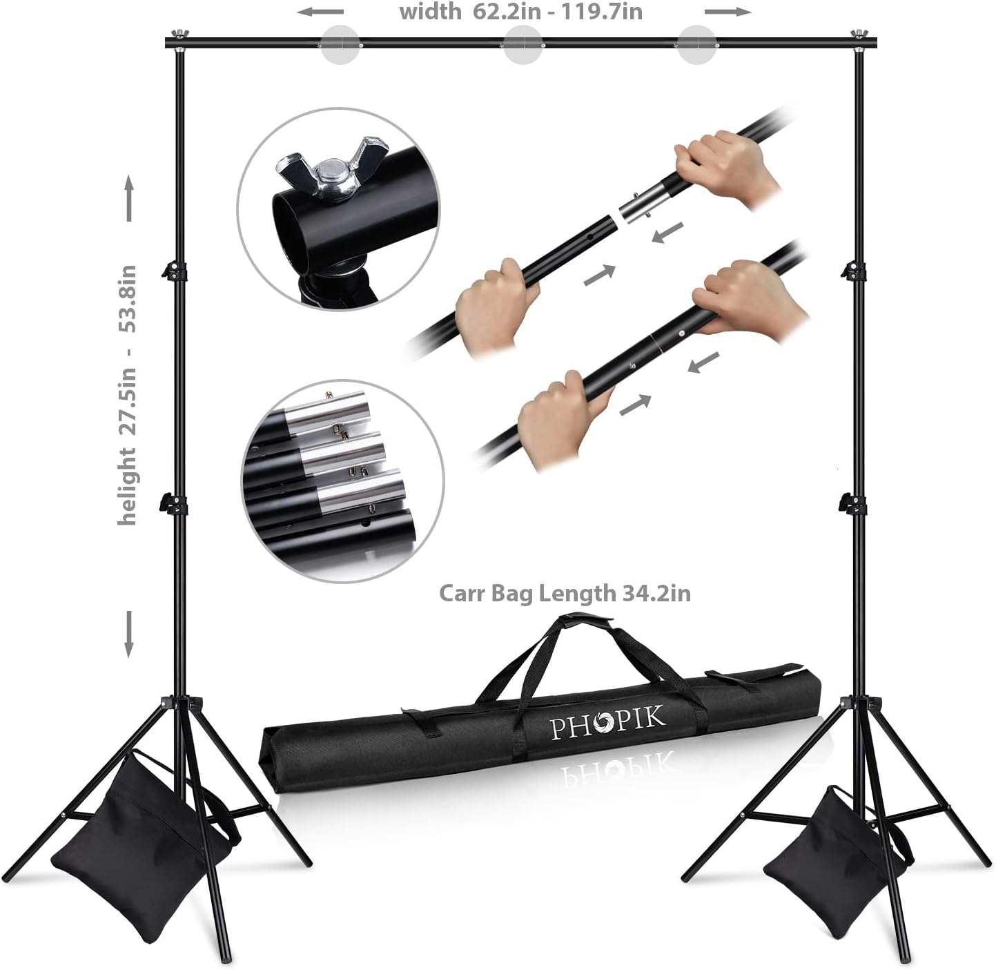 PHOPIK Photo Studio Backdrop Stand, 10ft Adjustable Photo Background Holder