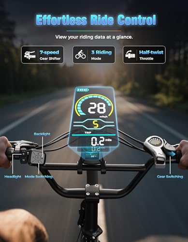 Jasion EB7 2.0/ST Electric Bike for Adults, 1200W Peak Motor 28MPH Max Speed Folding Ebike, 48V 10AH Removable Battery