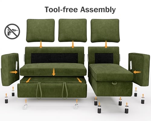 81" Sleeper Sofa Bed with Pull Out Bed, L Shaped Couch Sectional Sleeper Sofa, Pull Out Couch with Reversible Storage Chaise, Side Pockets
