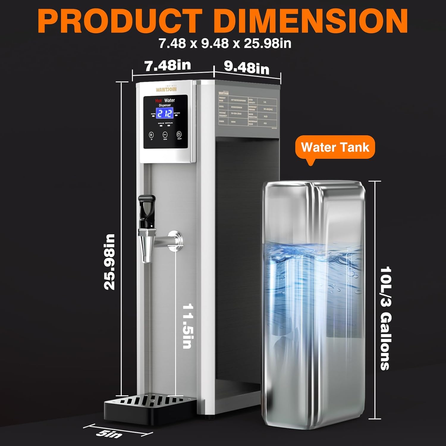 WantJoin Hot Water Dispenser Commercial Water Boiler 20L(5.2GAL)/Hour Step-Heating Electric Countertop Water Dispenser Automatic Temperature Control