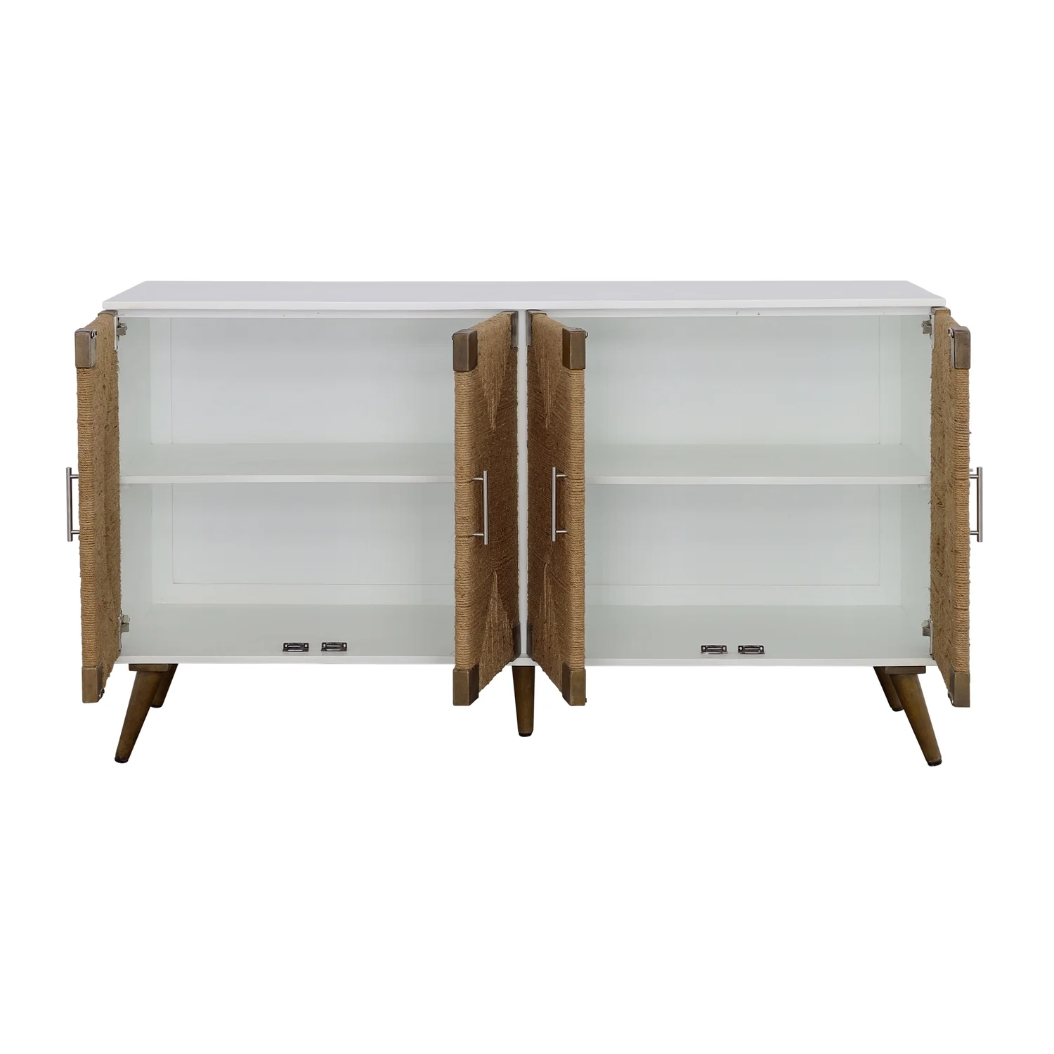 Coast To Coast Imports 4-Door Wood Credenza with Handwoven Jute Details in White