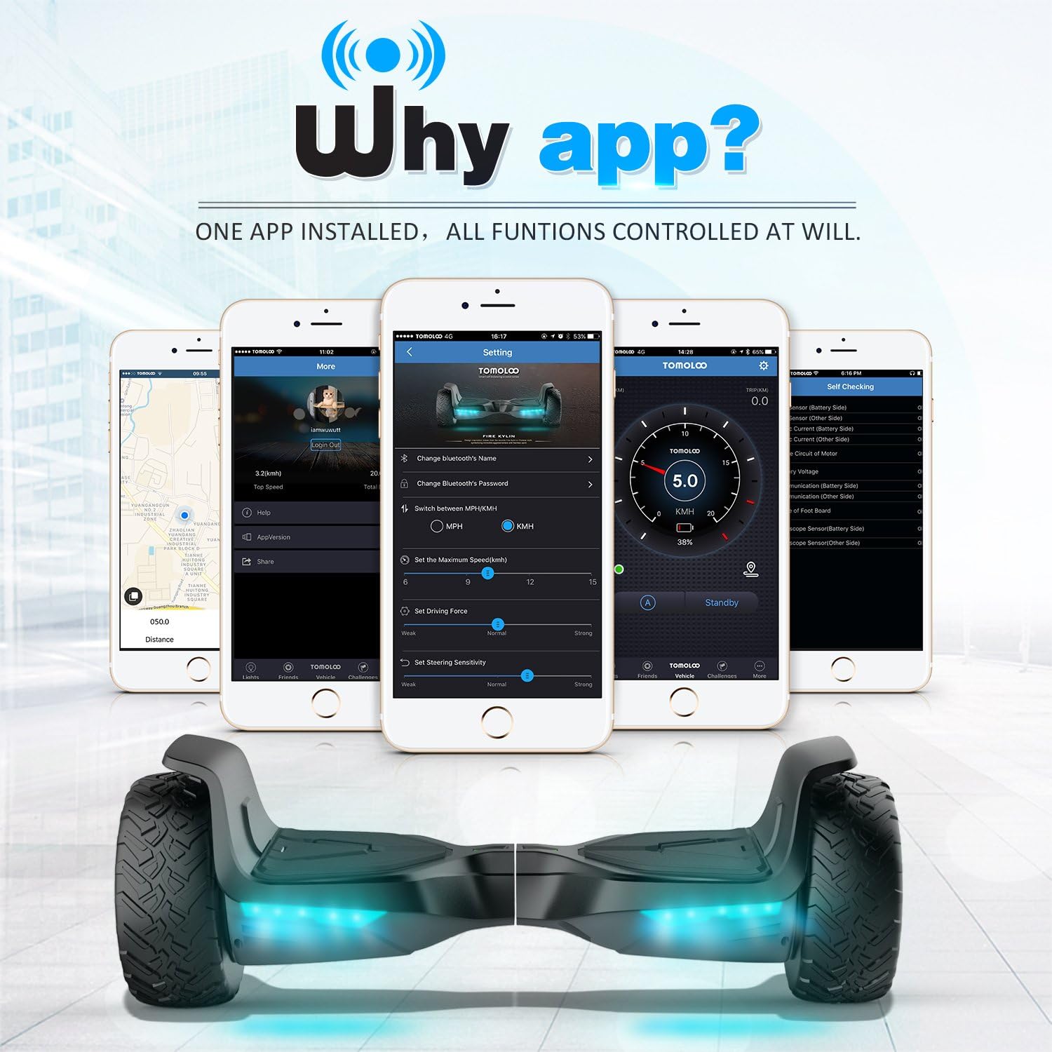TOMOLOO Hoverboard All Terrain with Bluetooth Speaker and LED Lights Self-Balancing Scooter UL2272 Certified 8.5" Wheel Electric Scooter for Kids and