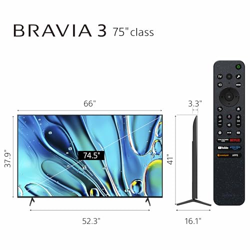 Sony 43-Inch Class 4K Ultra HD BRAVIA 3 LED Smart TV with Google TV, Dolby Vision HDR, and Exclusive Features for PlayStation®5 (K-43S30)