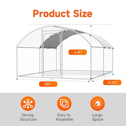 Chicken Coop Large Metal Chicken Run Poultry Cage with Water-Resident and Anti-UV Cover for Duck Rabbit House Outdoor Walk-in Chicken Pen for Yard