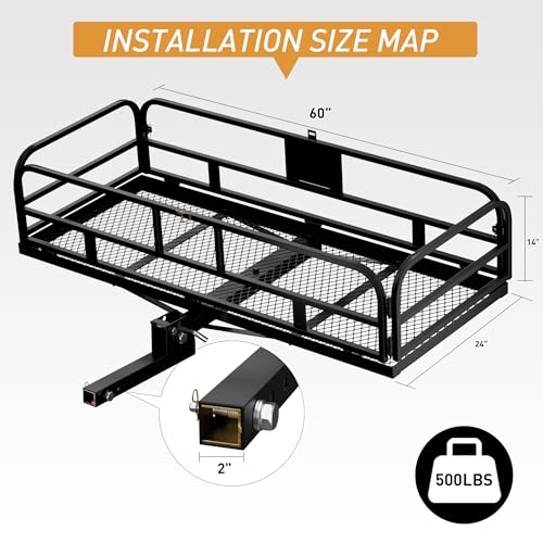 Wildroad Hitch Cargo Carrier 500 LBS Capacity Vehicle Trailer Baskets 60" x 24" x 14" Fits 2" Receiver with Waterproof Cargo Bag, Cargo Net