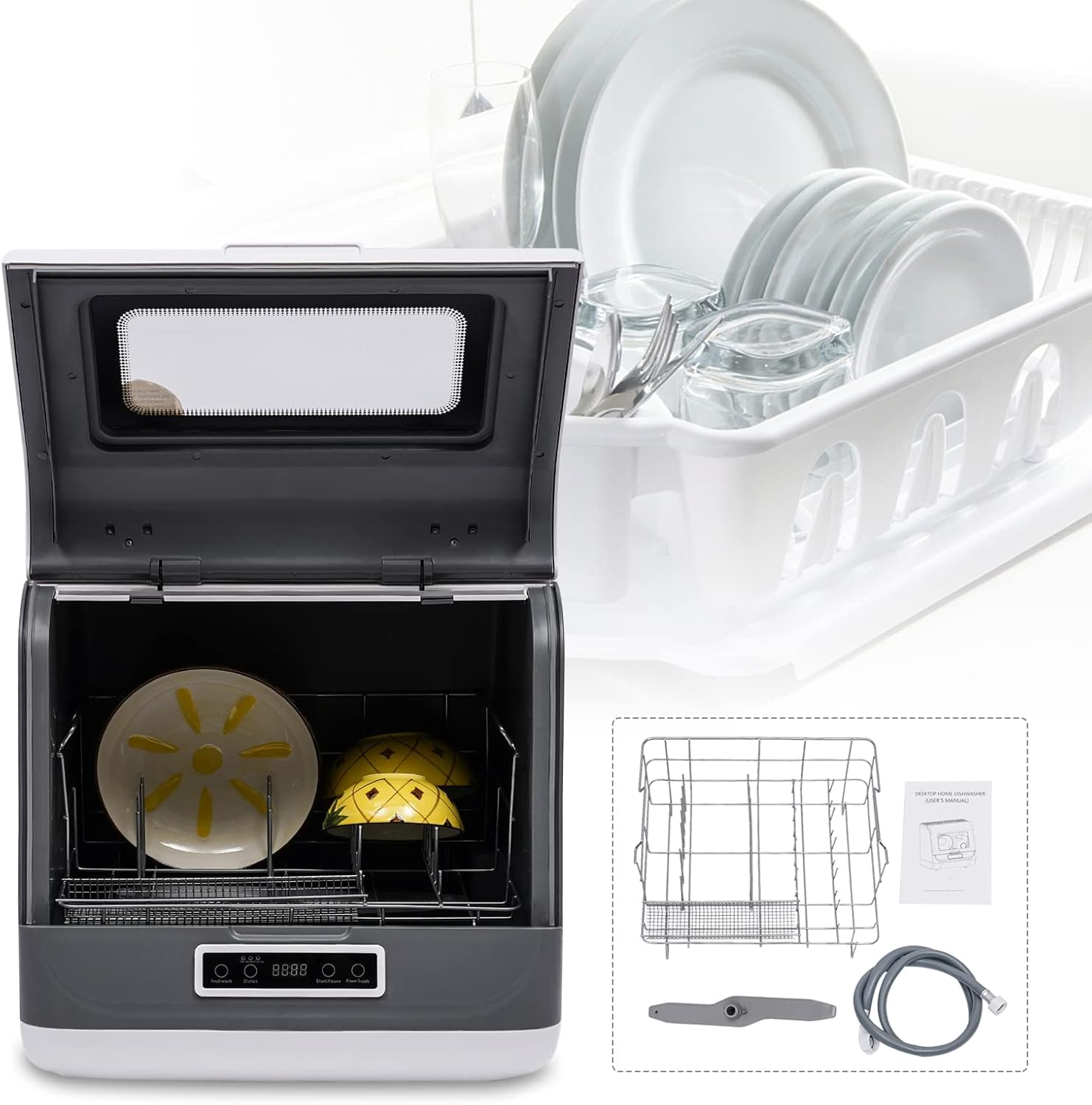 8L Countertop Portable Dishwasher, Compact Dishwasher, Portable Automatic Dishwasher,Screen 3 Washing Programs Mini Dishwasher for Apartments&RVs