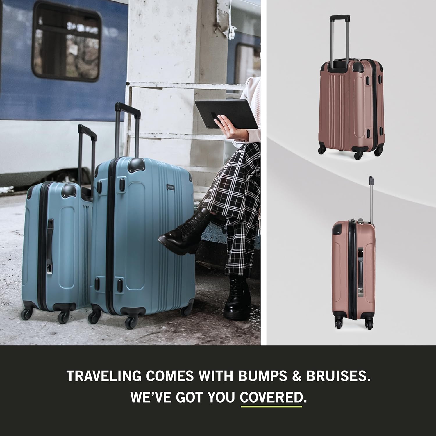 Kenneth Cole REACTION Out of Bounds Lightweight Hardshell 4-Wheel Spinner Luggage, Rose Gold, 28-Inch Checked