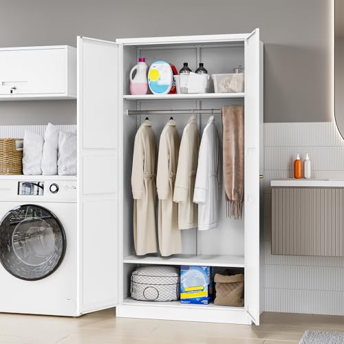 MIIIKO Steel Cabinet Wardrobe, Metal Locker Cabinet with Hanging Rod, Metal Clothing Locker Storage for Home, Office, Garage and Changing Room