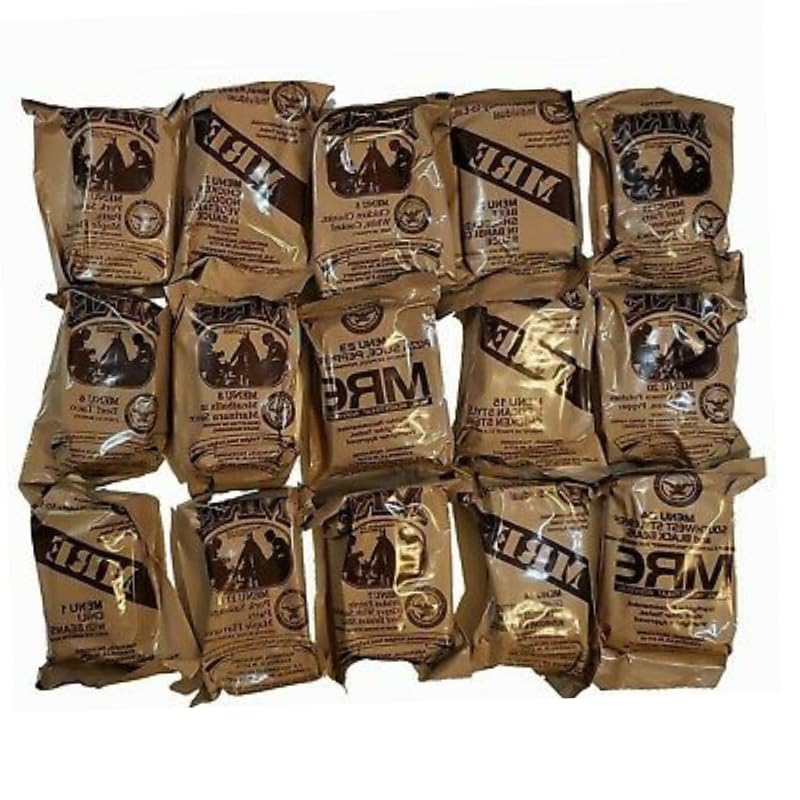 MRE Meals Ready to Eat A and B bundle cases 2025, 2026 inspection. Genuine Military US surplus emergency food bulk supply full box with heater
