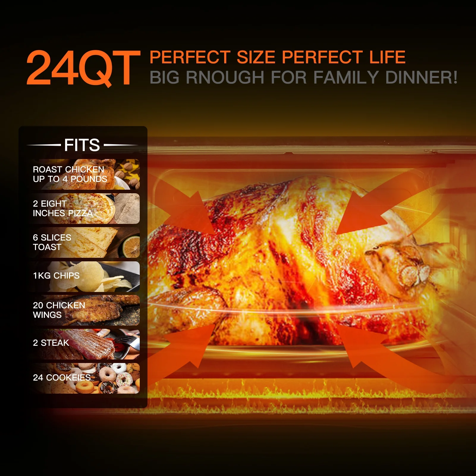 7-in-1 24 QT Air Fryer Toaster Oven ,Convection Oven with Air Fry, Roast, Toast