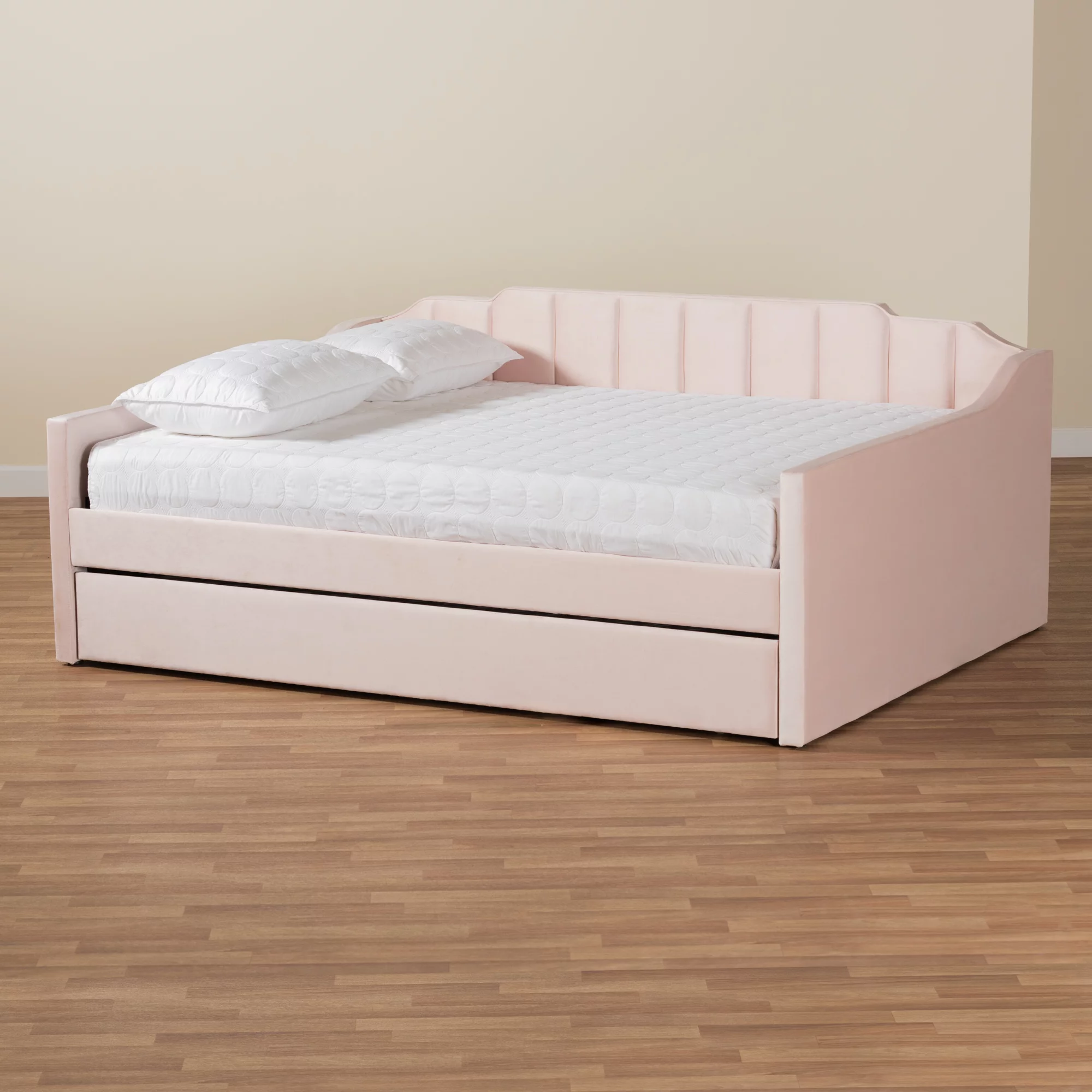 Baxton Studio Lennon Modern Engineered Wood with Trundle Daybed, Queen, Pink