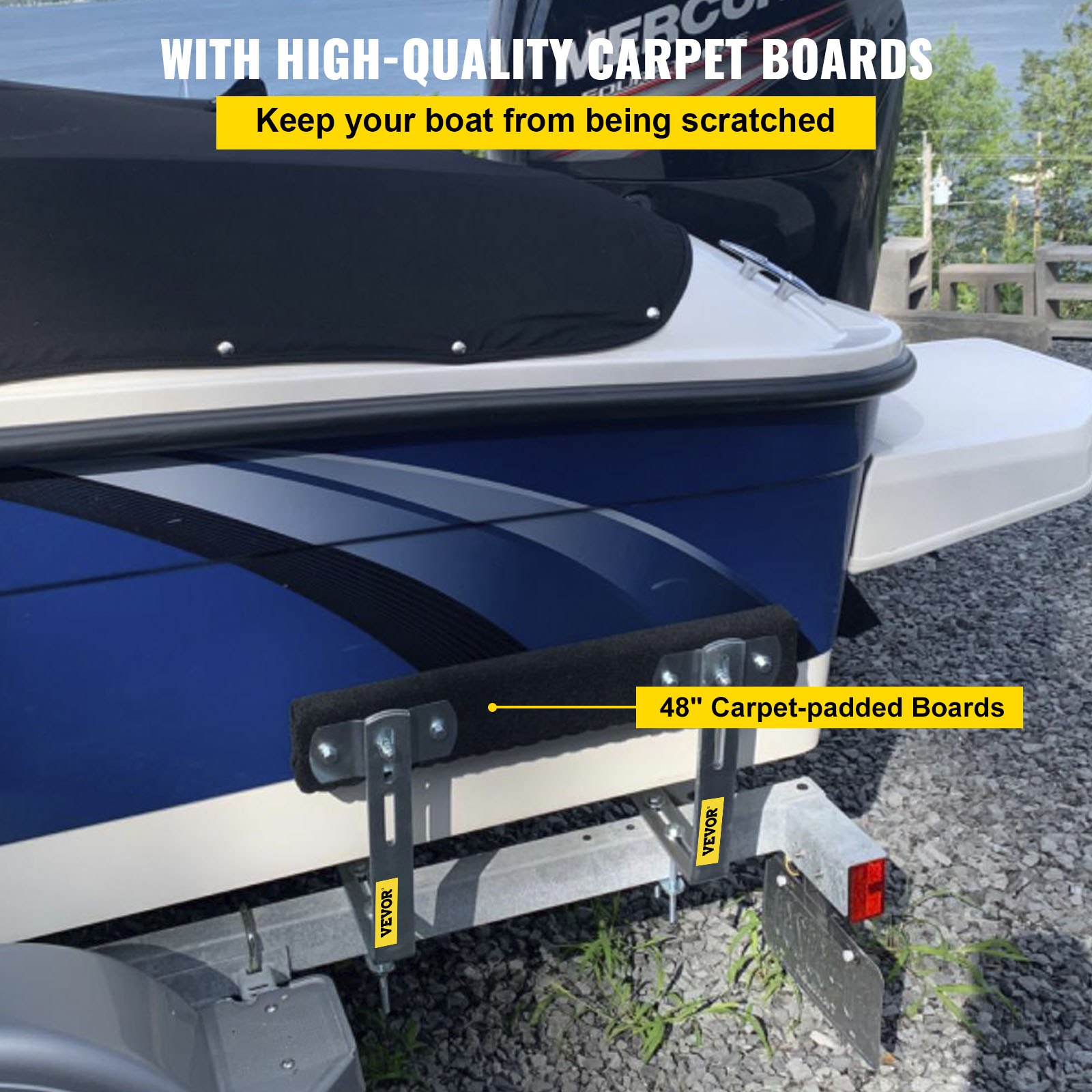 VEVOR 48" Boat Trailer Guide-Ons, 2-Pack - Rustproof Steel with Carpet-Padded Boards & Mounting Parts, Ideal for Ski, Fishing & Sailboat Trailers